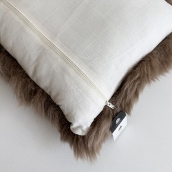 Pair Of Taupe Genuine Sheepskin Throw Pillows 50cm
