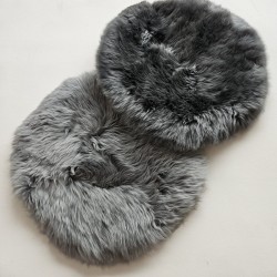 Pair of Real Sheepskin Round Seat Pads Long Haired Grey 37cm Chair Pads
