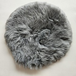Pair of Real Sheepskin Round Seat Pads Long Haired Grey 37cm Chair Pads