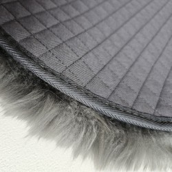 Paire de coussins de siège ronds en véritable peau de mouton à poils longs gris, 37 cm de diamètre