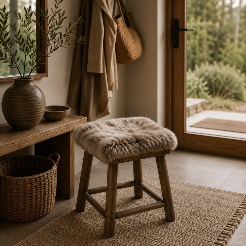 Pair Of Long Haired Genuine Sheepskin Square Seat Pads 40cm Taupe