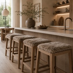Pair Of Long Haired Genuine Sheepskin Square Seat Pads 40cm Taupe