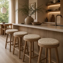 Pair of Real Sheepskin Round Seat Pads Short Haired Oyster 37cm Chair Pads
