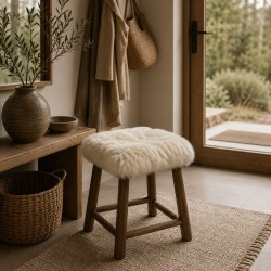 Long Haired Genuine Sheepskin Square Seat Pads 40cm, Pair Of Ivory Chair Pads