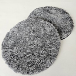 Paire de coussins de siège ronds en véritable peau de mouton grise à poils courts, 37 cm de diamètre