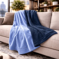 Reversible Blue Fleece Throw | Reversible Fleece Throw | Fleecy Blanket