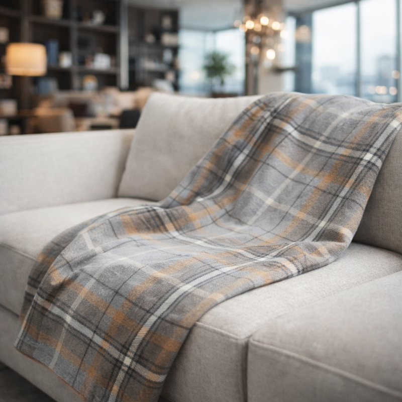 Grey Tartan Throw | Tartan Check Blankets | Grey Tartan Check Throws