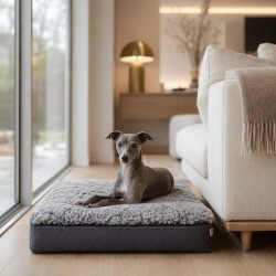 Large Real Sheepskin Pet Bed. Short Curly Haired Memory Foam Dog Bed - Grey