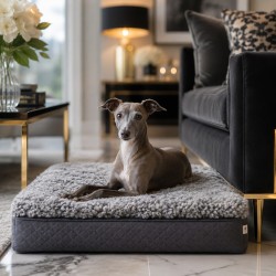 Medium Dog Bed Genuine Sheepskin Grey. Curly Haired Orthopaedic Dog Bed