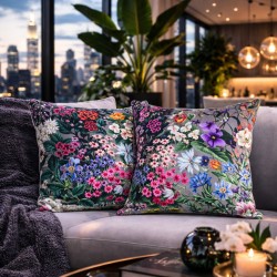 Rhapsody Luxury Velvet Cushions | Flowery Printed Velvet Cushions |