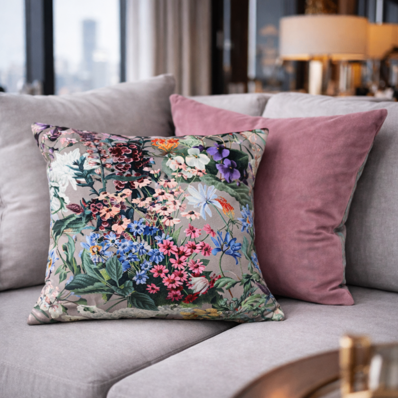 Reversible Velvet Rhapsody Cushions | Reversible Floral Velvet Cushions