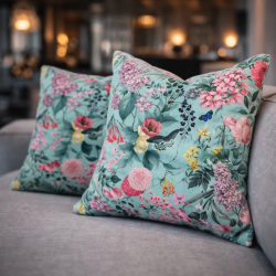 Tranquillity Luxury Velvet Cushions | Printed Velvet Floral Cushions |