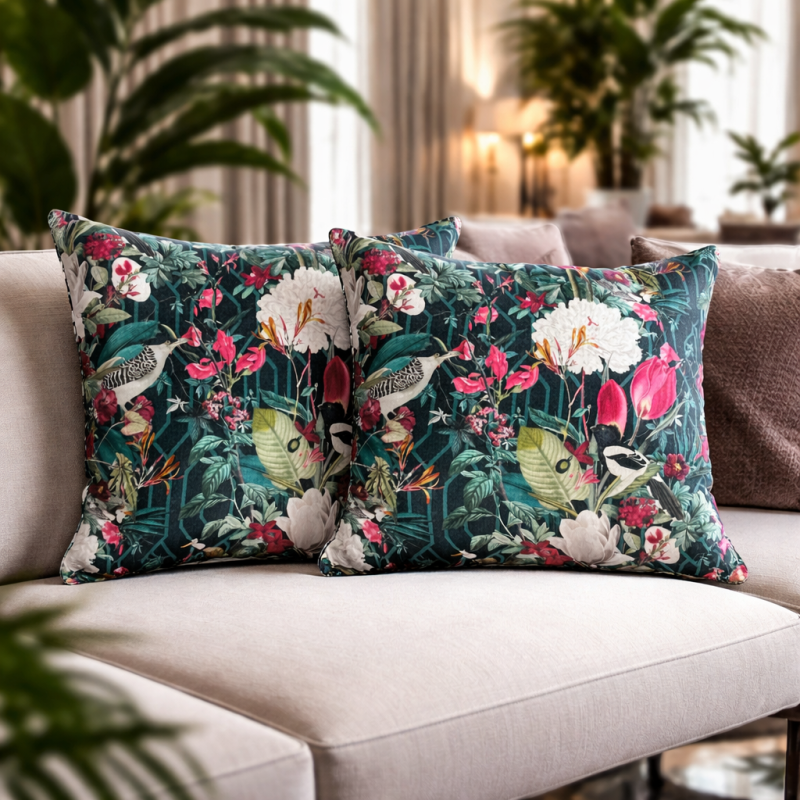 Coussins de luxe en velours Patagonia | Coussins en velours imprimé tropical |