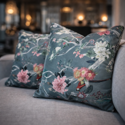 Chinoiserie Luxe Fluwelen Kussens | Oriëntaals Bedrukte Fluwelen Kussens