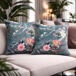 Chinoiserie Luxury Velvet Cushions | Oriental Printed Velvet Cushions