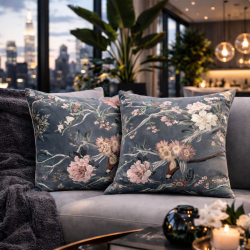 Chinoiserie Luxury Velvet Cushions | Oriental Printed Velvet Cushions