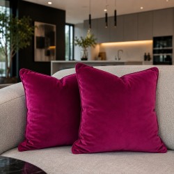 Bright Pink Velvet Scatter Cushions | Plain Pink Velvet Cushions