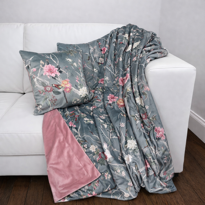 Reversible Chinoiserie Velvet Throw | Luxury Printed Velvet Throws |