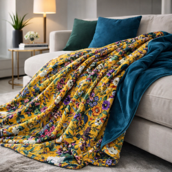 Midsummer Reversible Velvet Throw | Reversible Floral Printed Velvet Throw