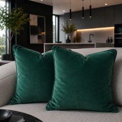 Green Velvet Scatter Cushions | Emerald Green Piped Sofa Cushions