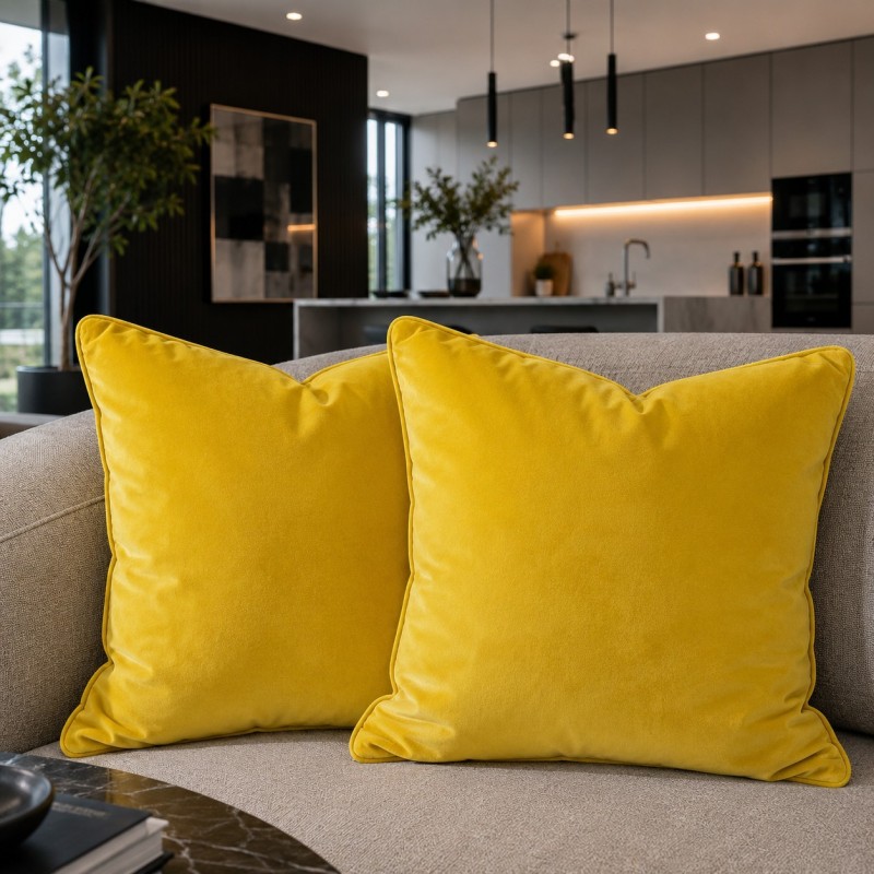 Mustard Yellow Velvet Scatter Cushions | Plain Yellow Velvet Cushions