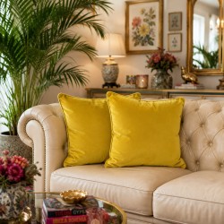 Coussins décoratifs en velours jaune moutarde | Coussins unis en velours jaune