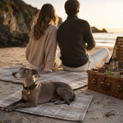 Draagbare Gewatteerde Reisdeken met Draaghandvat Grijs Schotse Ruit