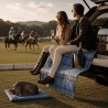 Couverture de voyage rembourrée avec poignée de transport, tartan bleu