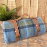Padded Travel Blanket with Carry Handle Blue Tartan