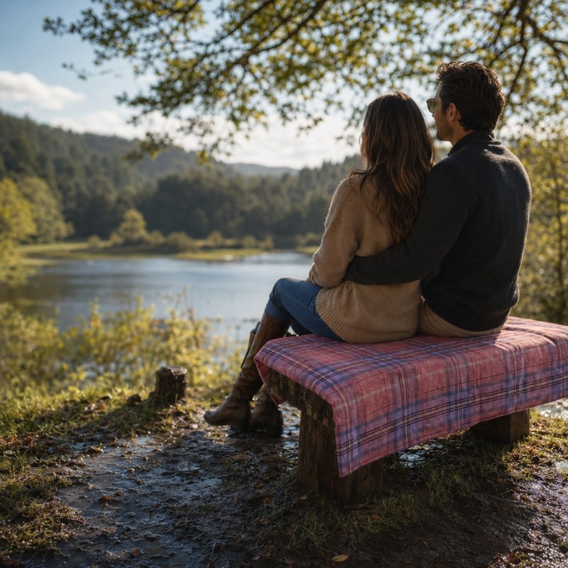 Coperta da viaggio portatile con maniglia per il trasporto Tartan rosso