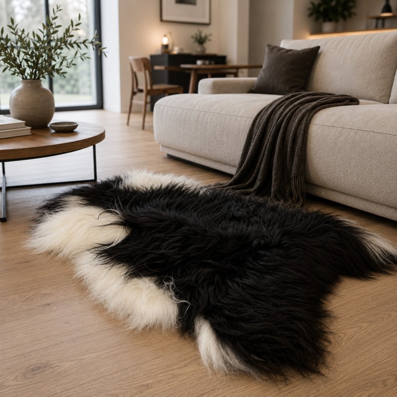 Black & White Icelandic Sheepskin, Natural Icelandic Sheepskin Rug
