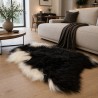 Tapis en peau de mouton islandaise noire et blanche, tapis en peau de mouton islandaise naturelle