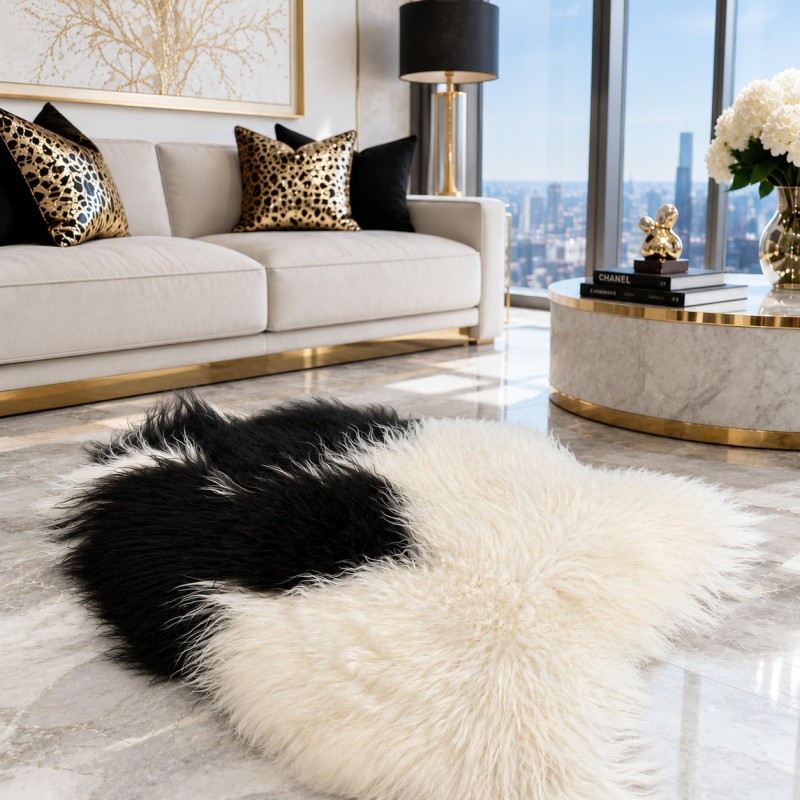 Black & White Sheepskin Rug, Natural Icelandic Sheepskin Rug
