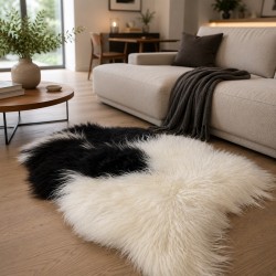 Tappeto in Pelle di Pecora Bianco e Nero, Tappeto in Pelle di Pecora Islandese Naturale