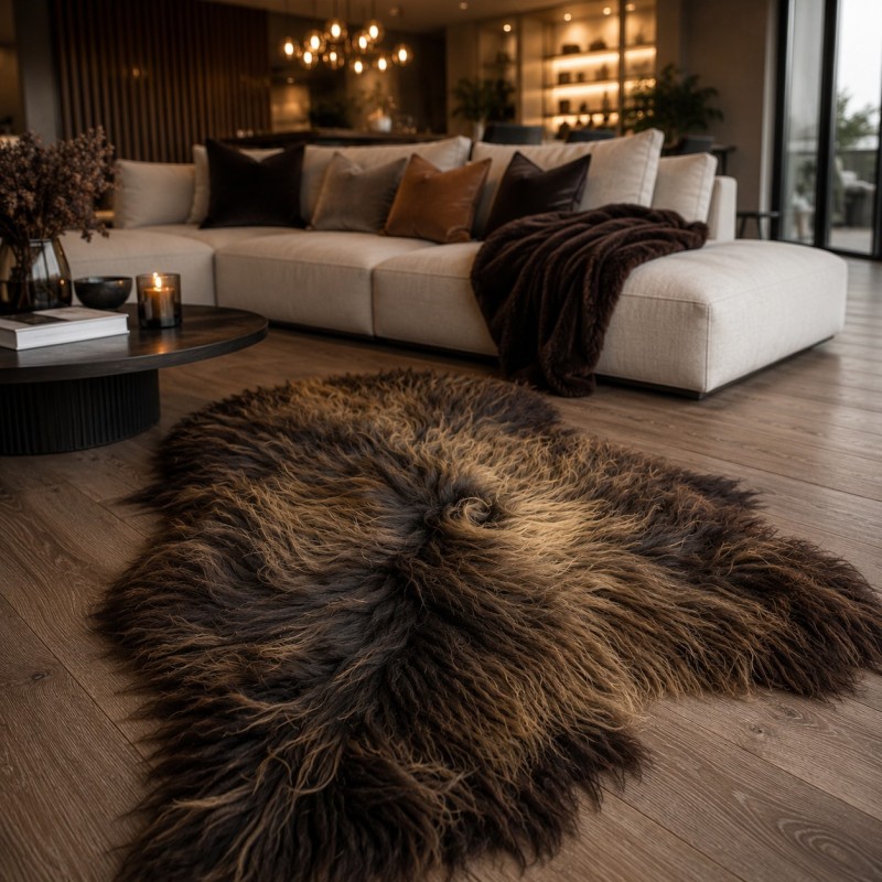 Two-Tone Brown Sheepskin Rug, Natural Brown Icelandic Sheepskin