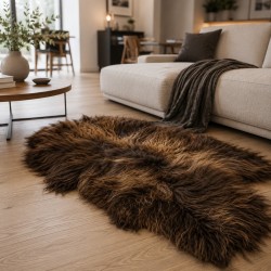 Tapis en peau de mouton bicolore marron, peau de mouton islandaise marron naturelle