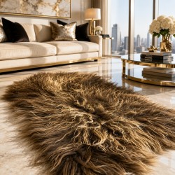 Tapis en peau de mouton islandaise marron, peau de mouton islandaise marron naturelle