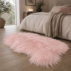 Pale Pink Tibetan Sheepskin Rug | Curly Haired Sheepskin Rug