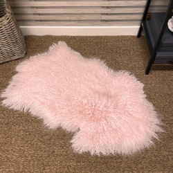 Tapis en peau de mouton tibétain rose pâle | Tapis en peau de mouton à poils bouclés