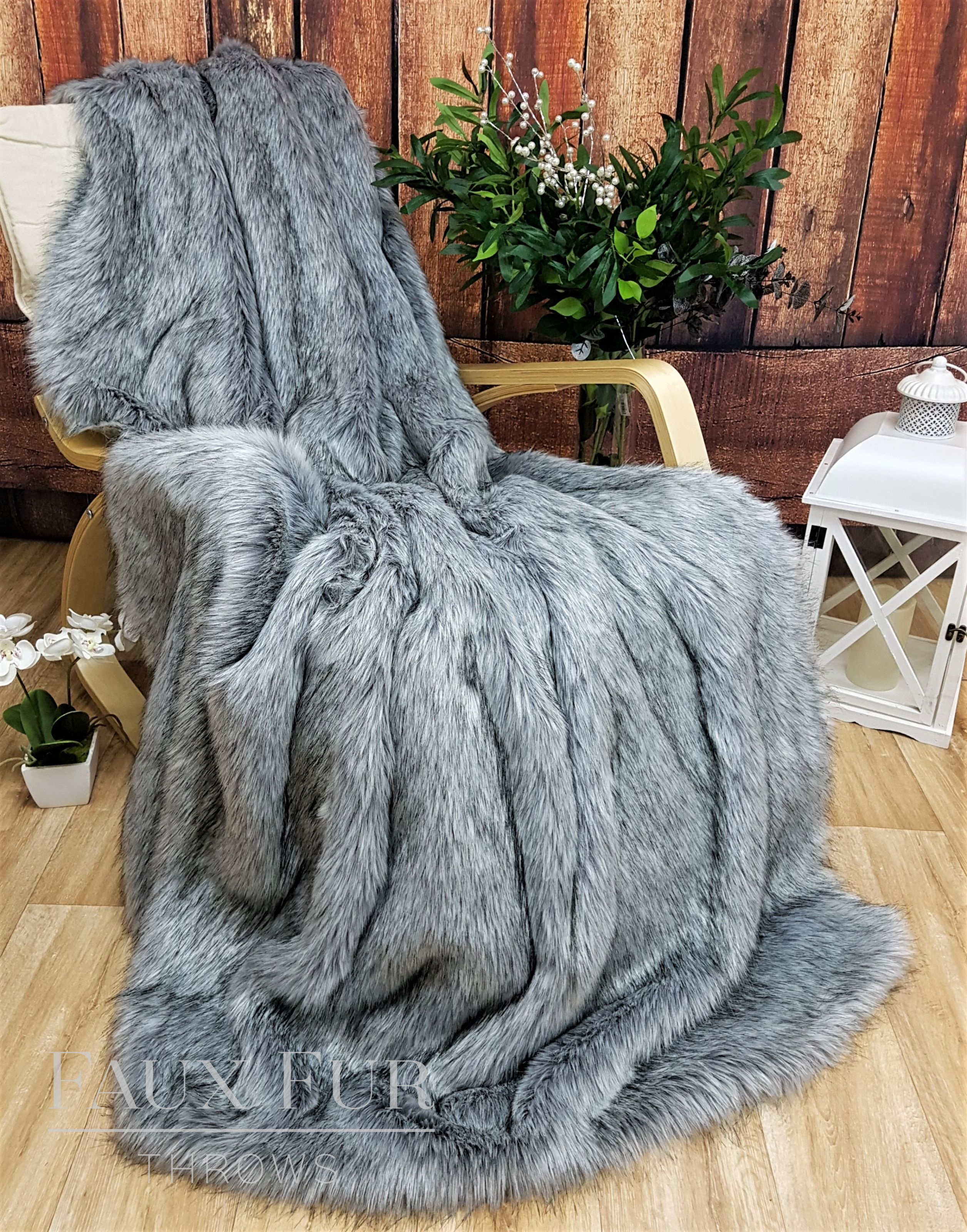 Extra Large Mink Faux Fur Throw 200cm x 240cm DARK SILVER GREY 