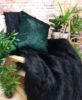 Busby Black Faux Fur Throw with Forest Green Cushion