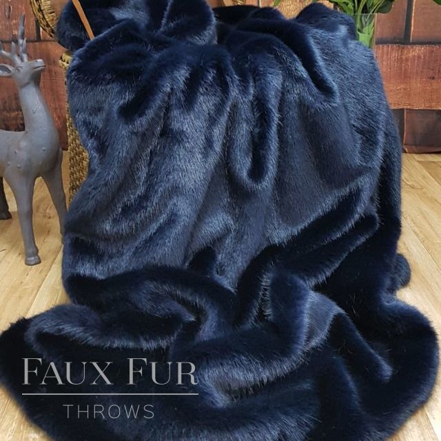 Midnight Blue Faux Fur Throw