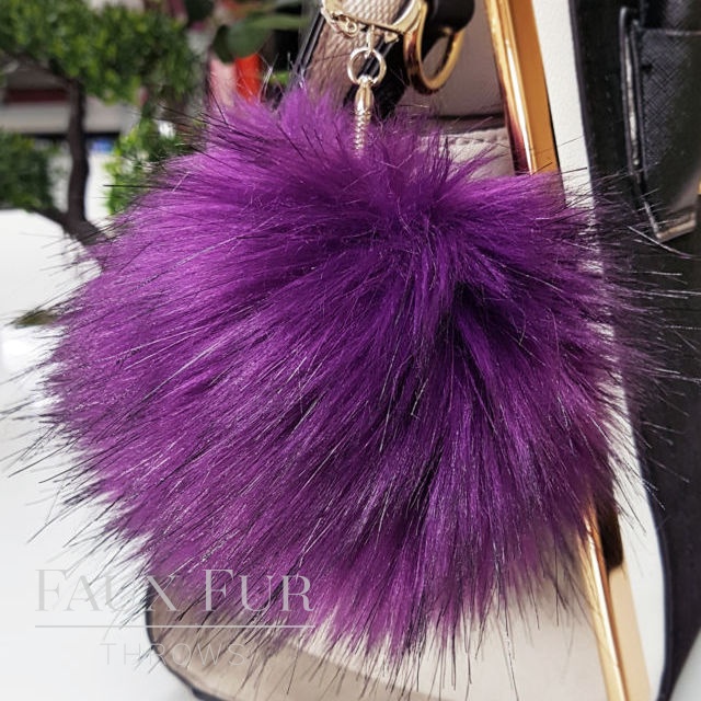 Royal Purple Faux Fur Pom Pom Keyring