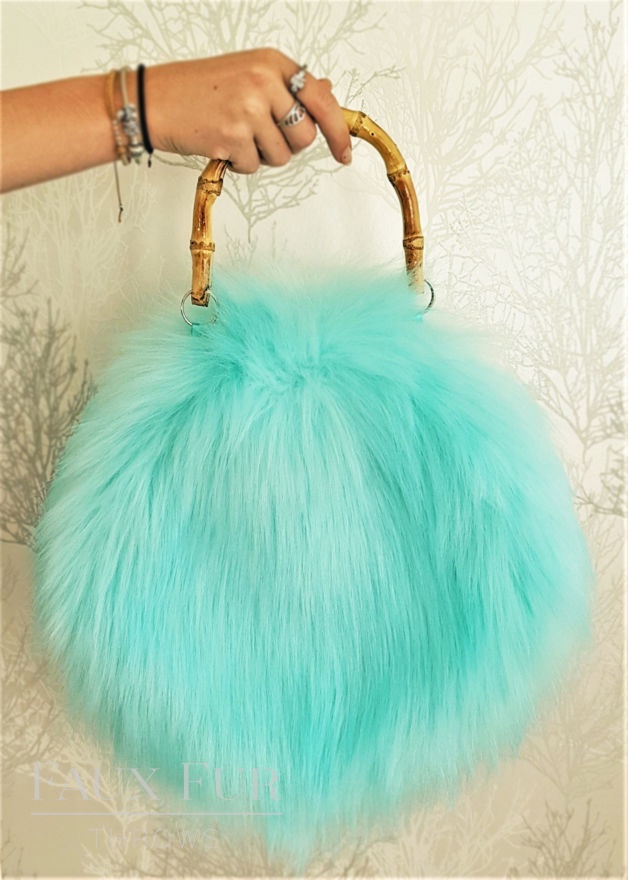 Turquoise Faux Fur Round Bag