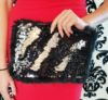 Black and Silver Faux Fur and Sequin Clutch Bag