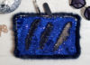Blue and Silver Faux Fur and Sequin Clutch Bag
