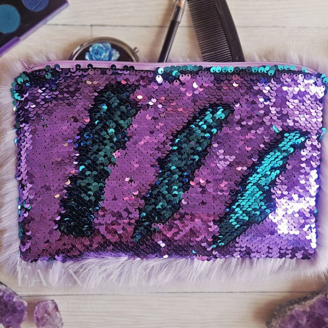 Lilac and Turquoise Faux Fur and Sequin Clutch Bag