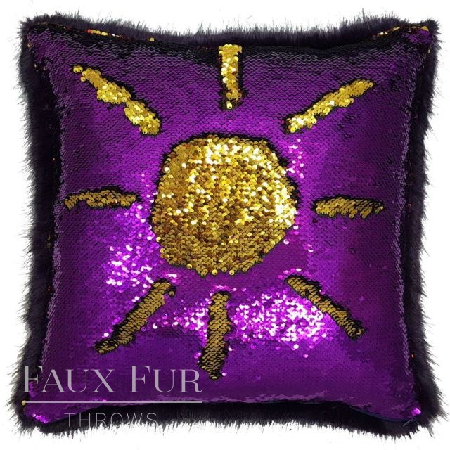 Purple and Gold Sequin with Faux Fur Cushion