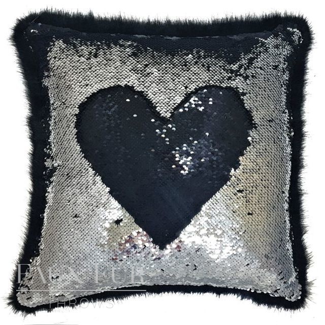 Black and Silver Sequin with Faux Fur Cushion