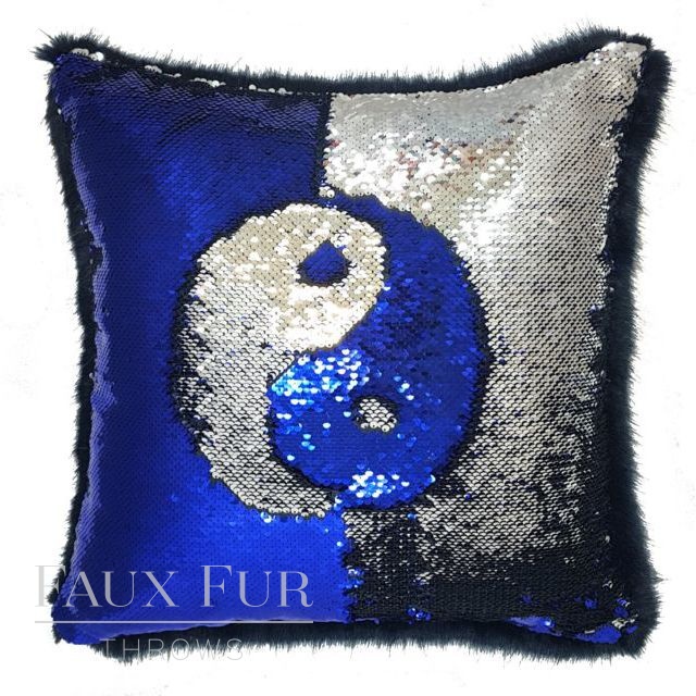 Blue and Silver Sequin with Faux Fur Cushion